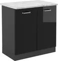 Produktbild: Spülenunterschrank Vicco R-Line Schwarz Hochglanz 80 cm AP Marmor, Model 46615