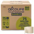 Produktbild: œcolife Toilettenpapier BAMBUS, 75 Rollen à 180 Blatt, 3-lagig, aus nachhaltigem Bambus, plastikfrei verpackt