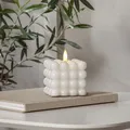Produktbild: LED Kerze Bubble Würfel Cube Kerze Echtwachs 3D Flamme H: 9,5cm Timer weiß