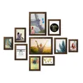 Produktbild: PHOTOLINI dunkle Eiche Bilderrahmen Set Holz MDF, Fotorahmen Set, 10er Bilderrahmenset Wand Collage, photo frames for wall mit Acrylglas aufhängen, Bilderrahmen Set verschiedene Größen mit Zubehör