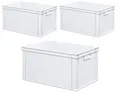 Produktbild: BRB 3x Euro-Stapelbehälter mit 2 Griffleisten, LxBxH 600x400x320 mm, weiß