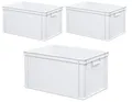 Produktbild: BRB-Lagertechnik Stapelbox 3x Euro-Stapelbehälter mit 2 Griffleisten, LxBxH 600x400x320 mm, Industriequalität