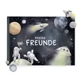 Produktbild: mintkind Freundebuch für Jungen – Schulfreundebuch Astronauten Blau mit Hardcover, kreativen Fragen & Extras – 30 Freunde – Geschenk zur Einschulung