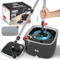 Produktbild: Spin Mop Eimer Set mit Spin 360° Auswringer und 4 Mikrofaser-Mopp-Pad-Köpfen, Teleskop-Griff mit Schleudern, Trockenreinigung, Caddy Set, Mikrofaser, Hausreinigung, sauberer Boden