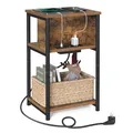Produktbild: VASAGLE Beistelltisch, Nachttisch mit Steckdose, schmal, 2 AC-Anschlüsse, 2 USB-Anschlüsse, 30 x 34 x 58 cm, für Wohnzimmer, Schlafzimmer, vintagebraun-schwarz LET375B01