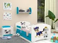 Produktbild: Happy Babies Kinderbett - mit Rausfallschutz Junge 140x70 Bett für Kinderzimmer mit Schublade & Matratze Einzelbett für Kinder Weiß/Blau HundemotivBlau