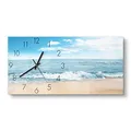 Produktbild: DEQORI Glasuhr | vertikal 60x30 cm | Motiv Wellen am Strand | große XXL Design Uhr aus Glas | leise Wanduhr für Wohnzimmer & Küche | moderne Hingucker Uhr für die Wand