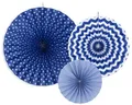 Produktbild: partydeco Papierrosette, Deko Papier Rosetten mit Muster 23-40cm marineblau weiß 3er Set