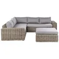 Produktbild: BELIANI Gartenlounge Set Hellbraun Gebürstetes Polyrattan mit Auflagen Grau Modular 6-Sitzer mit Hocker Geflochtenes Design Modern Terrasse - Braun/Grau