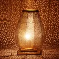 Produktbild: Orientalische kleine Tischlampe Lampe Manal 37cm Gold E27 | Marokkanische Tischlampen klein aus Metall, Lampenschirm Goldfarbig | Nachttischlampe modern, für Vintage, Retro & Landhaus Stil Design