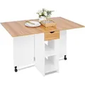 Produktbild: Mondeer Klapptisch Mit 1 Schublade & 2 Ablagen & Rollen, Klappbarer Esstisch Für Küche/wohnzimmer,72 X 120 X 75 Cm,weiß Eiche