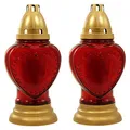 Produktbild: Ebersbacher Kerzenfabrik GmbH 2er Pack Glas-Grablampe Herz rot mit Brennereinsatz