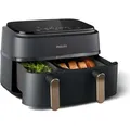 Produktbild: Philips Airfryer 3000 Series Dual Basket inkl. Grillrost + Spieße, schwarz/Kupfer (NA352/04) - Schwarz