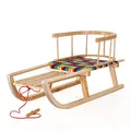 Produktbild: Green Blue Buchenholz Schlitten mit Zugseil für Kinder | Rodelschlitten Winterschlitten | Mehrfarbig mit Stoffbespannung | Robuster Holzschlitten für Spaß im Schnee