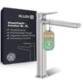 Produktbild: KLUDI-X3 Waschtischarmatur hoch, Auslaufhöhe 240 mm, wassersparender Wasserhahn Bad Größe XL, Keramikkartusche, Mischbatterie Waschbecken inkl. Anschlussschläuche in Chrom