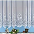Produktbild: heimtexland Gardine Jacquard Store weiß Fensterdeko Blumen Fertigstore (1 St), Kräuselband, halbtransparent, Jacquard, Spitze gebogt I Kräuselband I Deko Vorhang durchscheinend weiß 300 cm x 105 cm