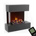 Produktbild: GLOW FIRE Wasserdampf Kamin HÖLDERLIN (Wandkamin) - Elektrokamin für die Wand mit realistischen LED 3D-Flammen, Knistereffekt & Fernbedienung, 80x78x37 cm, Opti-Myst 500 mit Holz-Deko, Grau
