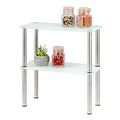 Produktbild: bremermann Glas-Regal, Küchenregal auf 2 Ebenen, Glasplatten mit Edelstahlfüßen, Badregal, rechteckig ca. 14 x 32 cm (Weiß)