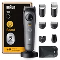 Produktbild: Braun Barttrimmer Series 5, Elektrischer Bartschneider Herren mit 9 Zubehörteile, Ultrascharfe ProBlade Klinge, 120 Min Akkulaufzeit, Kabelloser Bartrasierer, 40 Längen, Wasserdicht, BT5565, Grau