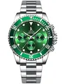 Produktbild: Alienwork Automatikuhr Armbanduhr Herren Damen Silber Edelstahl Metallarmband Kalender Grün Multi-Funktion Glasboden