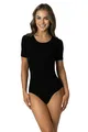 Produktbild: Alkato Body Damen Kurzarm aus Baumwolle – Bequemer Damen Body mit Rundhalsausschnitt und Druckknopfverschluss, Farbe: Schwarz, Größe: XS (Short 158-164 cm)