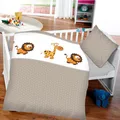 Produktbild: Kinder Bettwäsche 2-TLG (100x135cm / 40x60cm) Bettdecken Set, 100% Baumwolle - Babybettwäsche mit Motiv Löwe & Giraffe