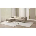 Produktbild: S-STYLE MÖBEL - Chesterfield Ecksofa mit Ottomane links Nova mit Goldene Metall Füßen aus Dunkle Creme Samtstoff, B/T/H: 305 cm/ 200 cm/ 75 cm