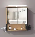 Produktbild: EUGAD Spiegelschrank Bad, hängend, aus Metall MDF, schwarz + helle Eiche