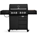 Produktbild: BURNHARD® Gasgrill Big EARL 4-Brenner Gasgrill Black Series, mit Heckbrenner 3,5 kW & Infrarotbrenner 4,5 kW, inkl. Gusseisen Grillrost schwarz