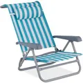 Produktbild: Relaxdays Liegestuhl Stahl Textilene Blau Weiß Klappbar 8 Stufig Verstellbar Gestreift mit Nackenkissen 38 cm x 59 cm x 112 cm 3,9 kg