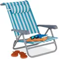 Produktbild: Relaxdays - Liegestuhl Klappbar, 8-stufig Verstellbar, Strandstuhl Mit Nackenkissen, Armlehnen & Flaschenöffner, Blau/weiß