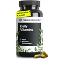 Produktbild: natural elements Daily Vitamins – 120 Multivitamin Kapseln – alle wertvollen Vitamine A-K – perfekt für Sportler – vegan, hochdosiert, ohne unnötige Zusätze – in Deutschland produziert & laborgeprüft