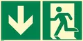 Produktbild: Notausgangsschild Pfeil unten, Original Hart-PVC, langnachleuchtend, 400 × 200 mm gemäß ASR A1.3 / ISO 7010 E001, Rettungszeichen/Rettungszeichenschild, 40 × 20 cm