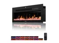 Produktbild: TroniTechnik® Wandkamin elektrisch, Panorama Elektrokamin Schwarz mit LED Flammeneffekt, 900/1800W Heizleistung, dimmbar, App-Steuerung, Fernbedienung, Timer, Kristalle