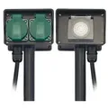Produktbild: Perel Gartensteckdose, Erdspieß, Timer, 2 Steckdosen Typ E, 2 Klappdeckel, Kabel 1.5 m, 3G1.5, IP44, Schwarz/Grün