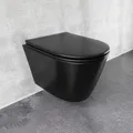 Produktbild: Alpenberger Hänge WC Schwarz Matt für Bad und Gäste WC | Moderne Toiletten | Kloschüssel mit Toilettendeckel mit Absenkautomatik | Wand WC Spülrandlos