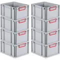 Produktbild: PROREGAL SuperSparSet 8x Eurobox NextGen Color, HxBxT 22x30x40cm, 20 Liter, Griffe rot zu, Grau, Eurobehälter, Box, Transportbehälter
