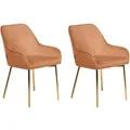 Produktbild: Esszimmerstuhl 2er Set Orange Samt Mit Goldenen Metallbeinen Niedrige Armlehnen Retro-design Polsterstuhl Für Esstisch Wohnzimmer Küche