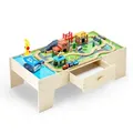 Produktbild: VEVOR Holz Aktivitätstisch, 62-teilig, Kindertisch mit großer Schublade, 3-in-1-Eisenbahnset zum Spielen, Malen, Lesen, Essen, kreatives Spielzeugset für Kinder ab 3 Jahren