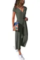 Produktbild: Cassiecy Jumpsuit Damen Elegant Kurzarm Playsuit V-Ausschnitt Casual Lose Overalls Lang Romper (XL, Grün)