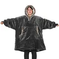 Produktbild: Snug Rug Eskimo Decke mit Ärmel Pullover Decken-Kapuzenpullover Übergroße Sweatshirt Hoodie Kuscheldecke mit Ärmeln Kapuze hochwertiges Sherpa-Fleece für Herren und Damen Einheitsgröße Grau