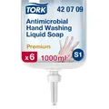 Produktbild: Tork antimikrobielle Flüssigseife zur Händedekontamination S1, dermatologisch getestet, 6 × 1.000 ml, 420709