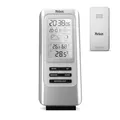 Produktbild: MEBUS funkgesteuerte Wetterstation mit Außensensor, Thermometer, Hygrometer, Funkuhr, Wohlfühlindikator bewertet Raumklima, Wettervorhersage, Mondkalender, Wecker, Farbe: Silber, Modell: 40627