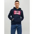 Produktbild: Jack & Jones Kapuzensweatshirt JJECORP Kapuze und Frontprint bedruckt, modisch, regular fit, Baumwollmischung, Rundhals blau XL (54/56)
