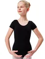 Produktbild: tanzmuster Ballettanzug Mädchen Kurzarm - Sally - aus weichem Baumwollstoff - Ballett Trikot Ballettbody in schwarz, Größe 116/122