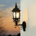 Produktbild: Licht-Erlebnisse Außenleuchte mit Bewegungsmelder Glas Aluminium Schwarz IP23 Haus Hof H: 54 cm E27 Rustikal Laterne Wandlampe Außen BREST