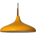 Produktbild: Schlichte Pendelleuchte mit Gelb Holzkopfteil – Vintage Kronleuchter E27 Ø35 cm für Wohnzimmer, Schlafzimmer oder Esszimmer
