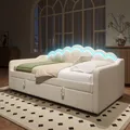 Produktbild: Odikalo Stauraumbett Kinderbett Einzelbett Jugendbett Tagesbett Hydraulik LED 90x200 Beige