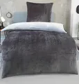Produktbild: DreamHome Winter Wende Plüsch Bettwäsche 135x200 Nicky-Teddy Cashmere Touch Coral Fleece Bettdezug + Kissenbezug 80x80, Farbe:Silber-ANTHRAZIT