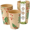 Produktbild: BIOZOYG 50 Stück Kaffee-Trinkbecher 300ml / 12ozPappe Winterliche Bedruckung mit Zweigen, Einwegbecher Kaffeebecher Pappbecher, biologisch abbaubar